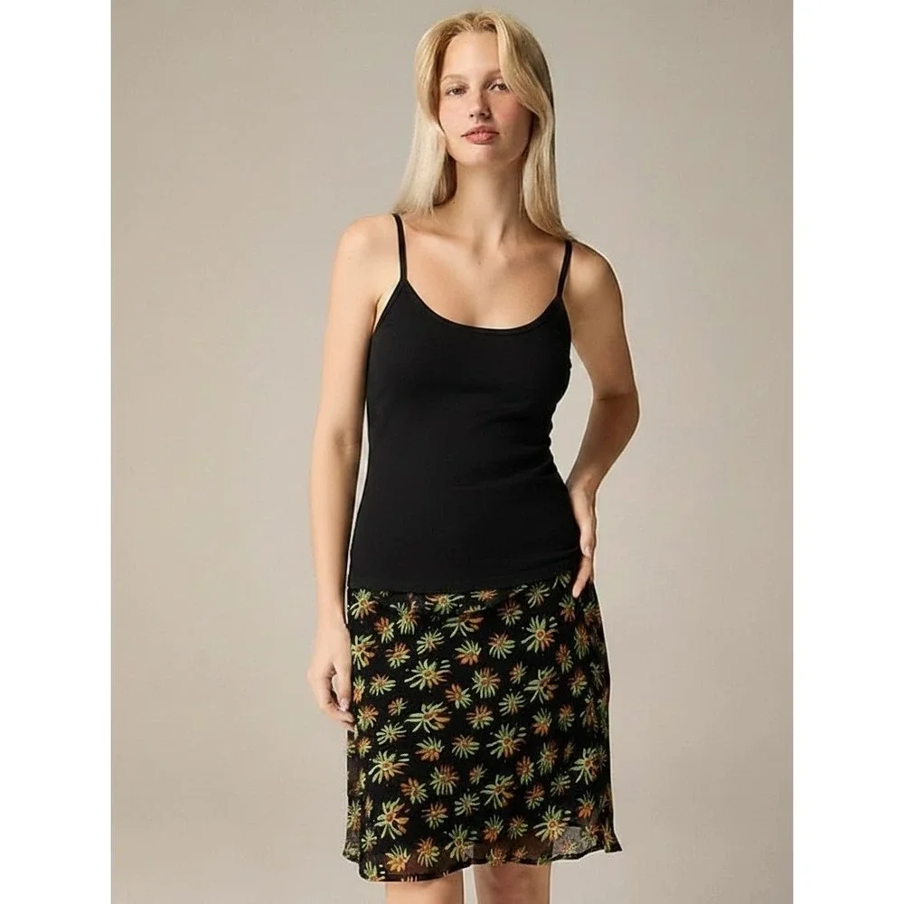 NWT J.Crew | 2024 Chiffon Skirt M Black Sunburst Floral Crinkle Cupro Midi CH414